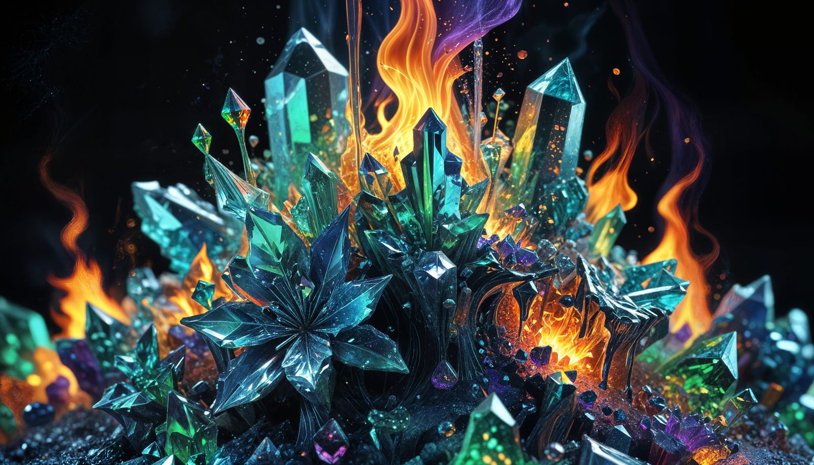 Fiery Prismatic Sugar Crystals with Diffracted Flames