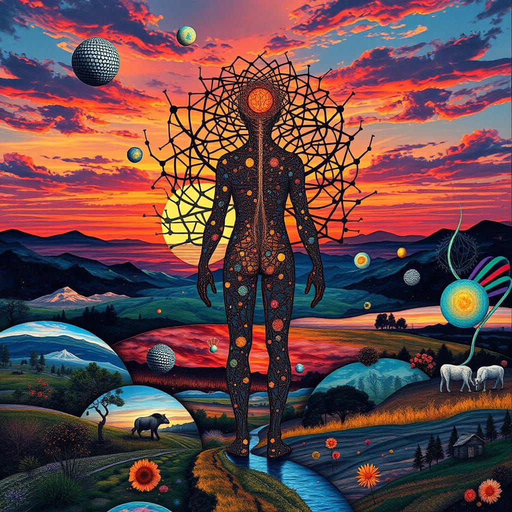 Surreal Dreamscape of Self-Discovery in Vibrant Hybrid Colla...