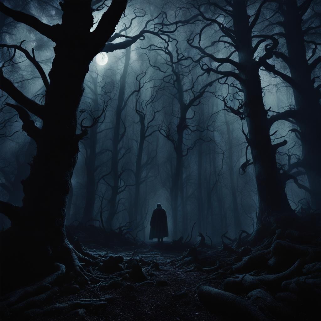 Eerie Forest at Night in Cinematic Style