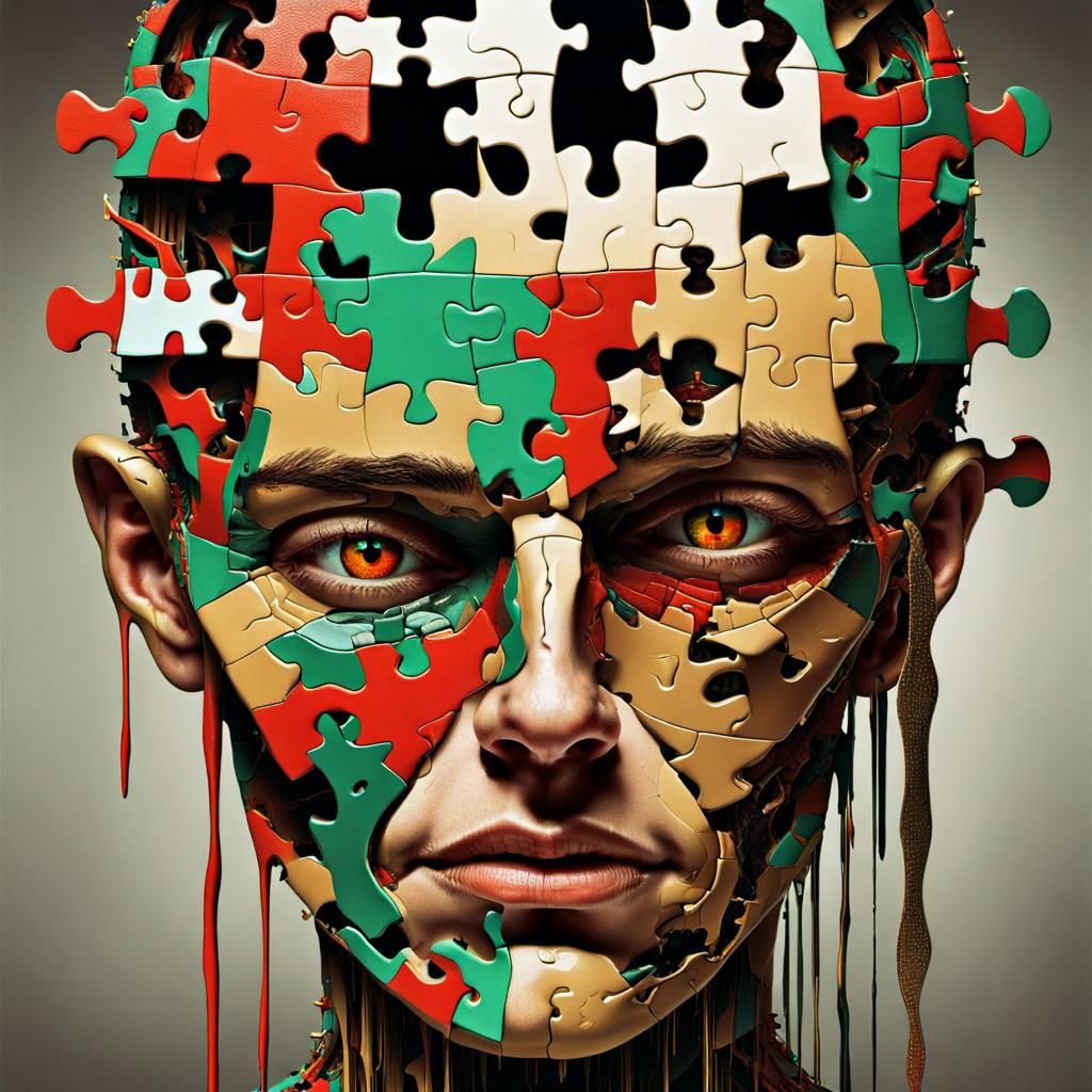 Surreal Fragmented Face in Digital Collage Style