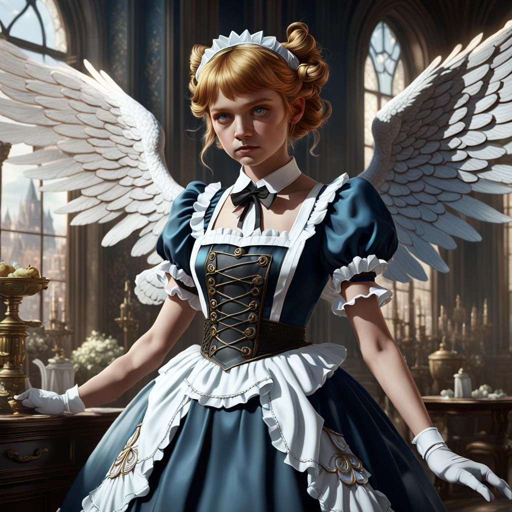 Seraphim Angel as French Maid, Detailed Digital Art