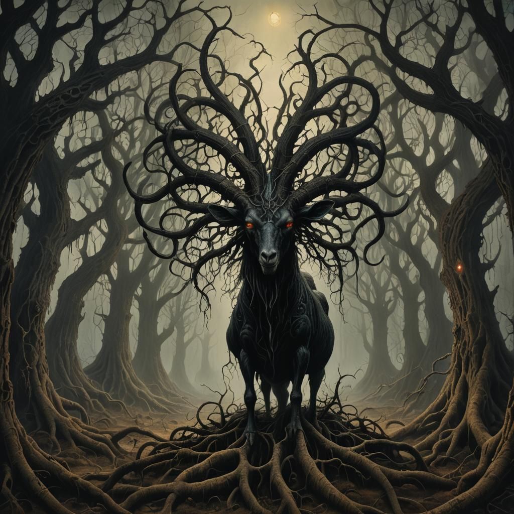 Cosmic Horror: Black Goat in Beksiński Style
