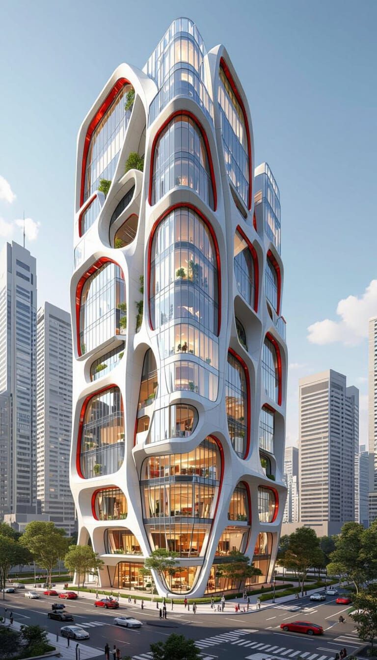 Futuristic Skyscrapers with Organic Architectural Elements