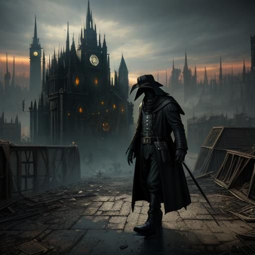 Plague Doctor in Dystopian Dawn