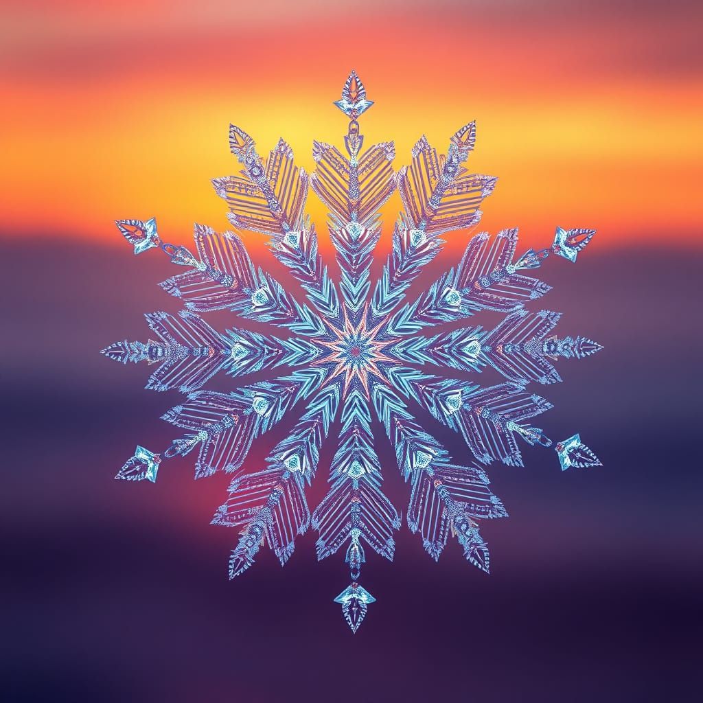 Fractal Snowflake Sunset in Vibrant, Gradient Hues