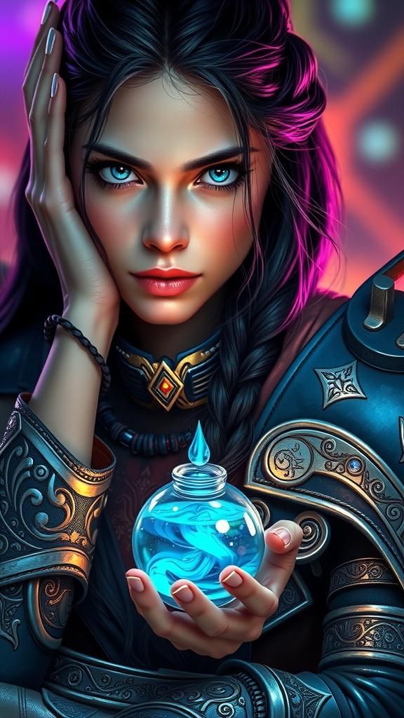 Luminescent Armored Warrior Princess in Dark Fantasy Style