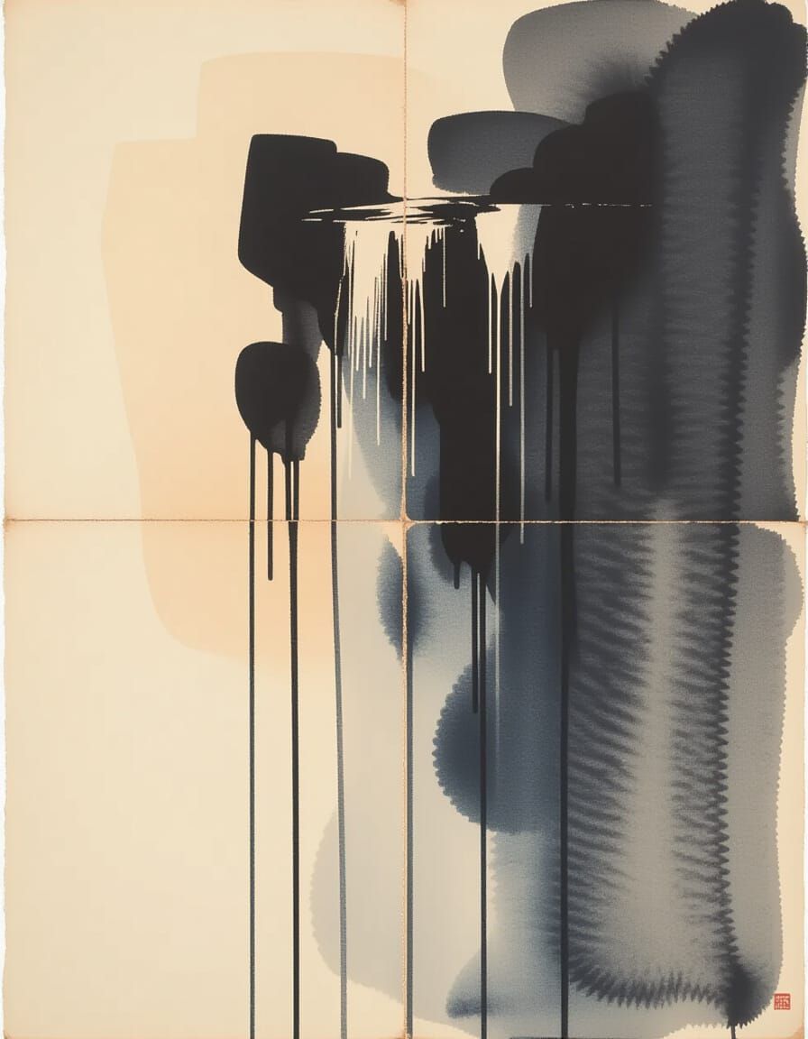 Ink Waterfall Staining Memory in Abstract Expressionism