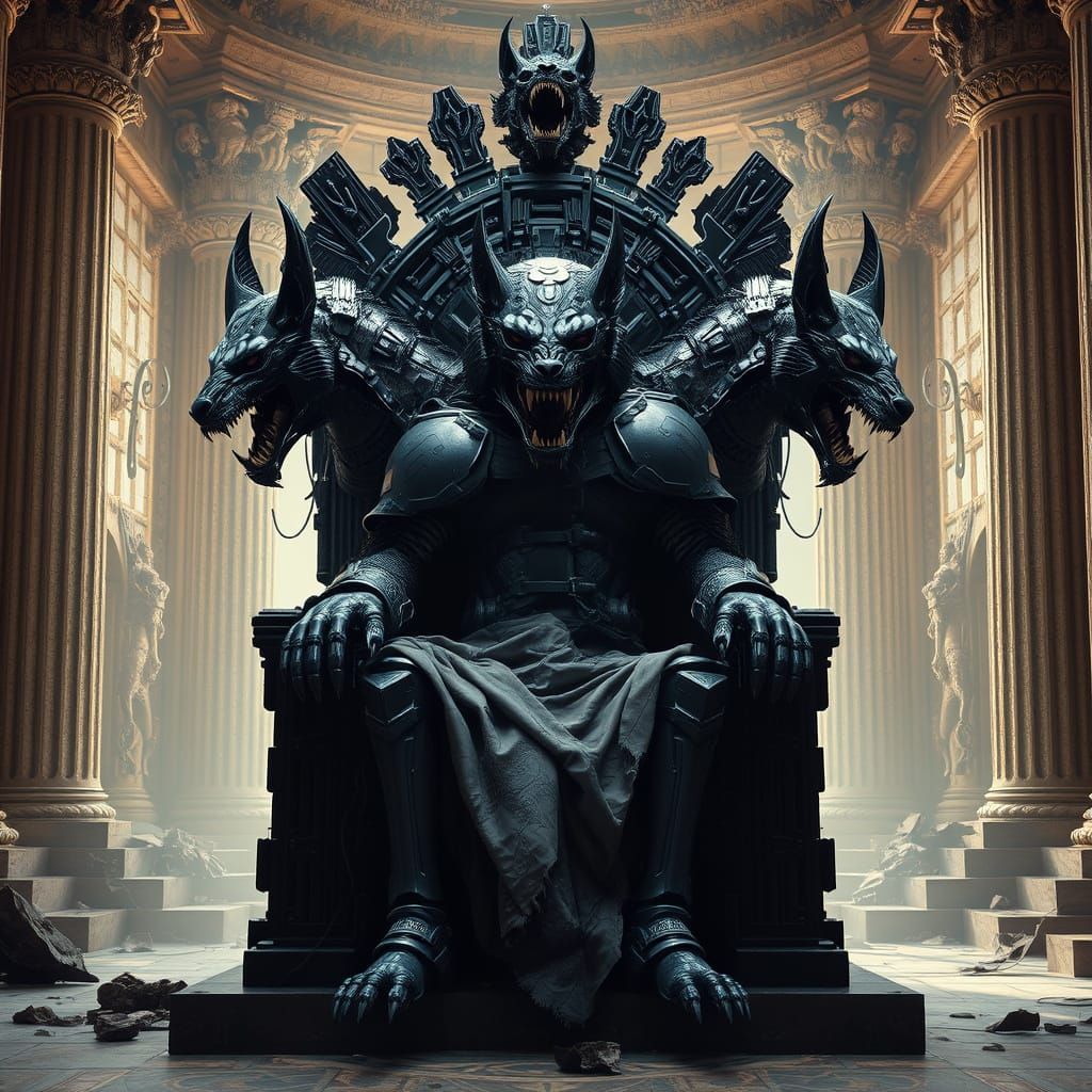 Cybernetic Cerberus in Ruined Throne Hall