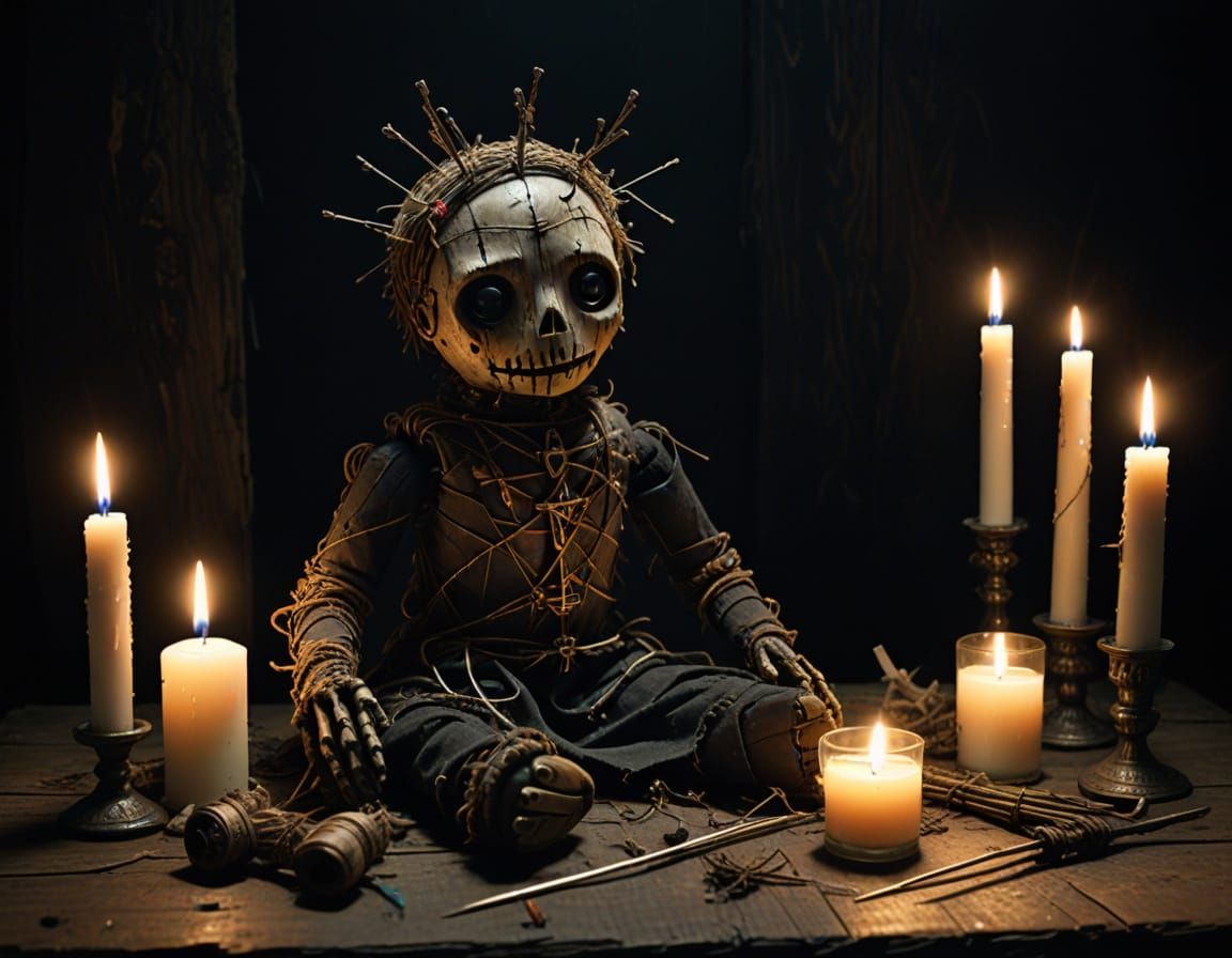Mysterious Voodoo Doll in Cryptopunk Chiaroscuro