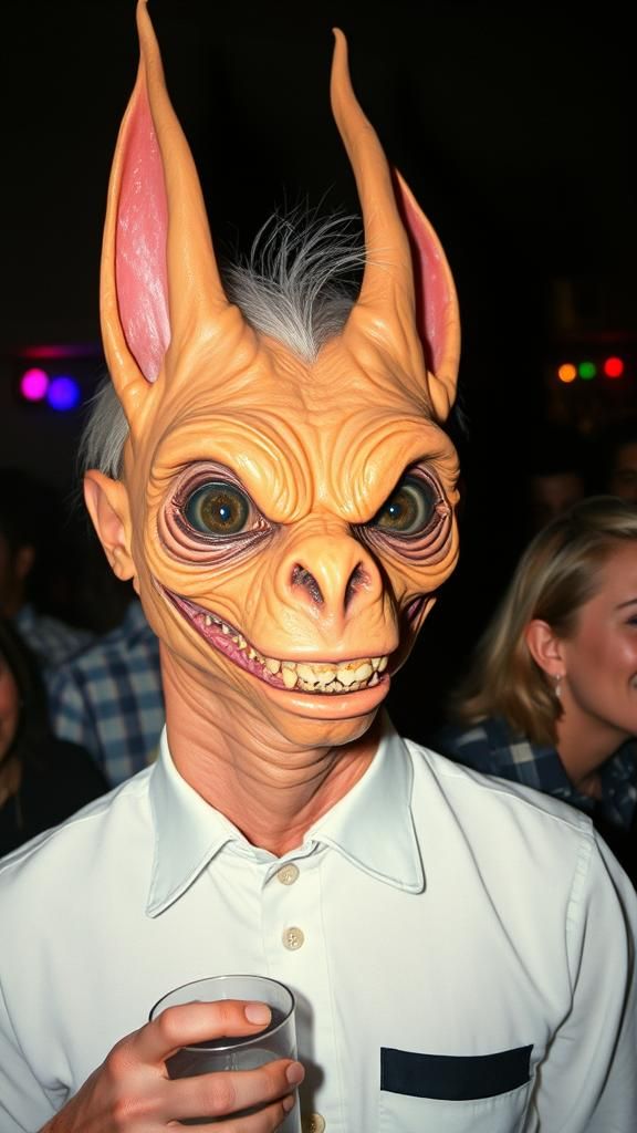 Surreal Anthropomorphic Creature at 80s Party