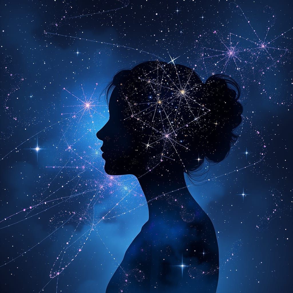 A captivating conceptual ink art piece in alcohol paint, where the paint strokes artfully merge to form the silhouette o...