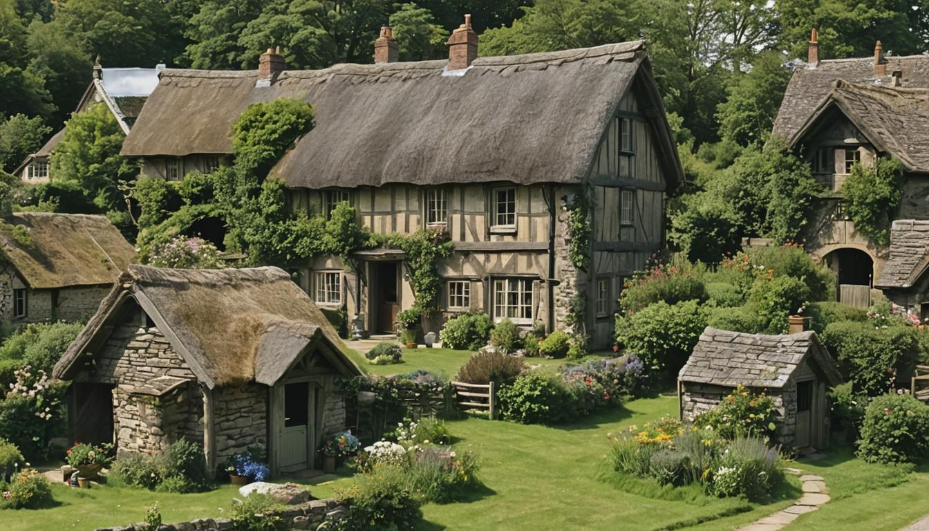 Charming Old Cottage Enhanced with Vivid Detail