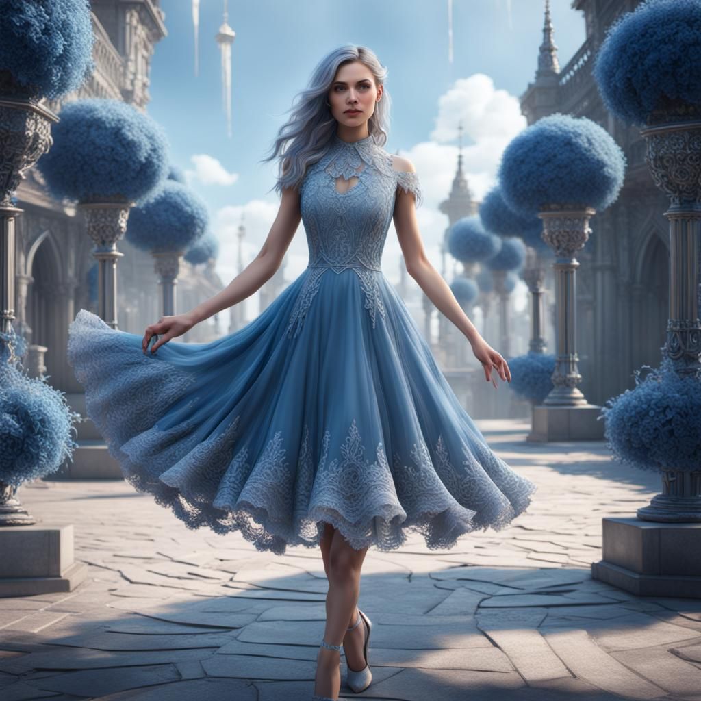 Girl in Lacy Blue Dress: Fantasy Concept Art