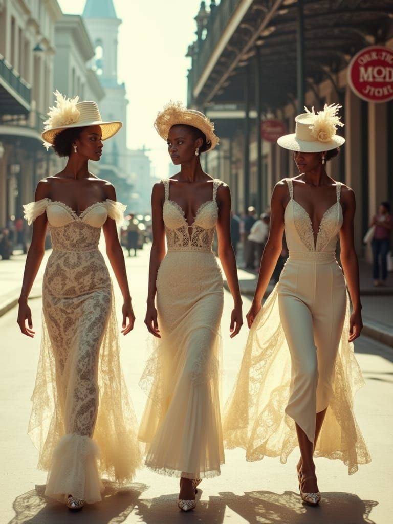 Elegant Women in White Dresses, New Orleans Street Scene