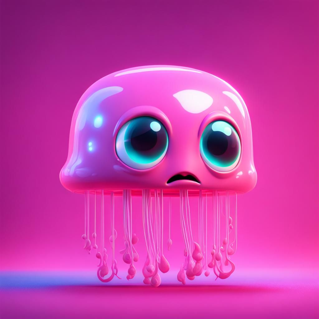 Cute Cyberpunk Jellyfish with Pleading Eyes