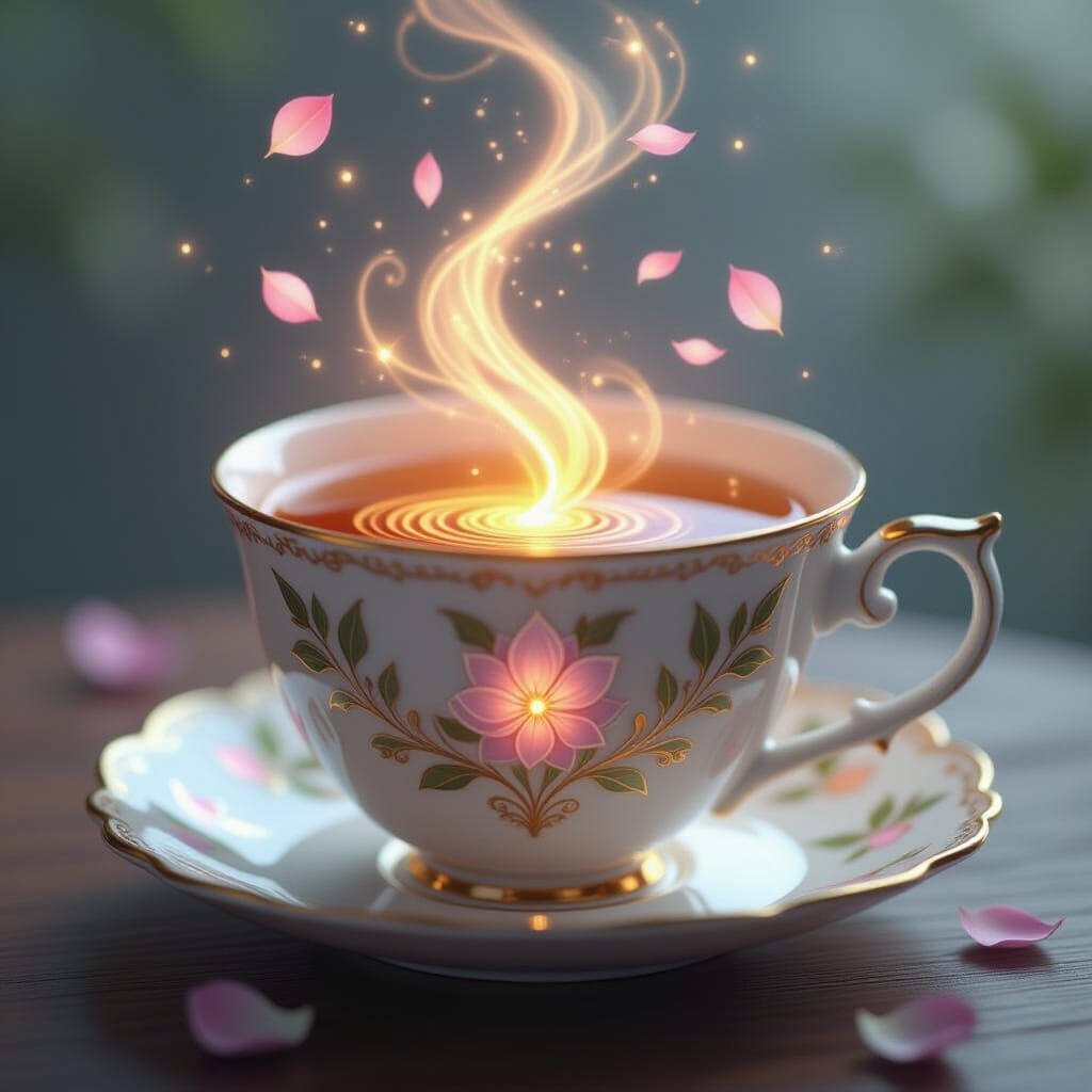 Ornate Teacup Radiating Inner Peace