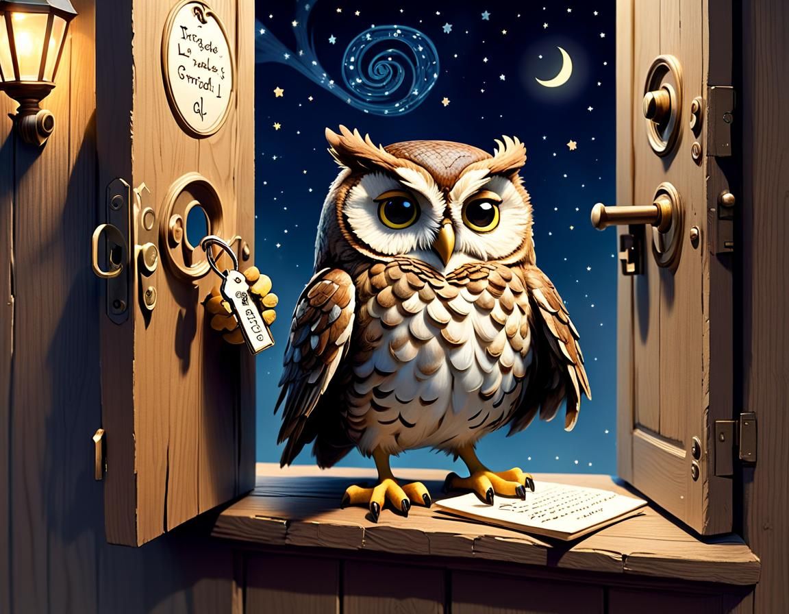 Whimsical Night Owl Unlocks Wordplay Door