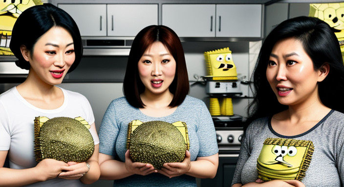 Asian Women Delightfully Surprised by Spongebob's Presence