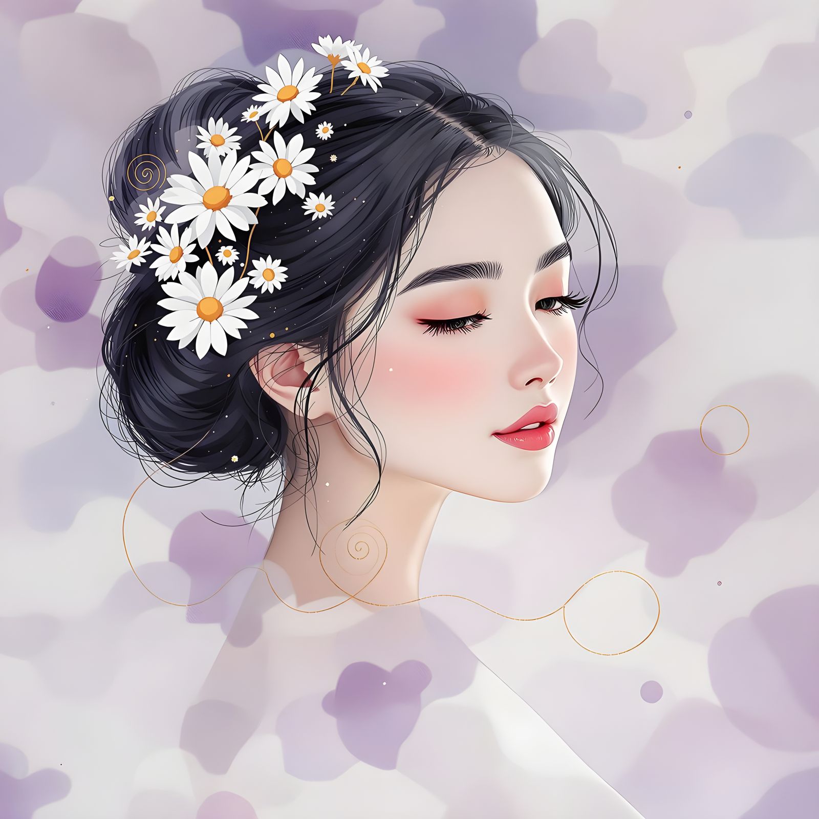 Whimsical Woman in Amethyst Fog