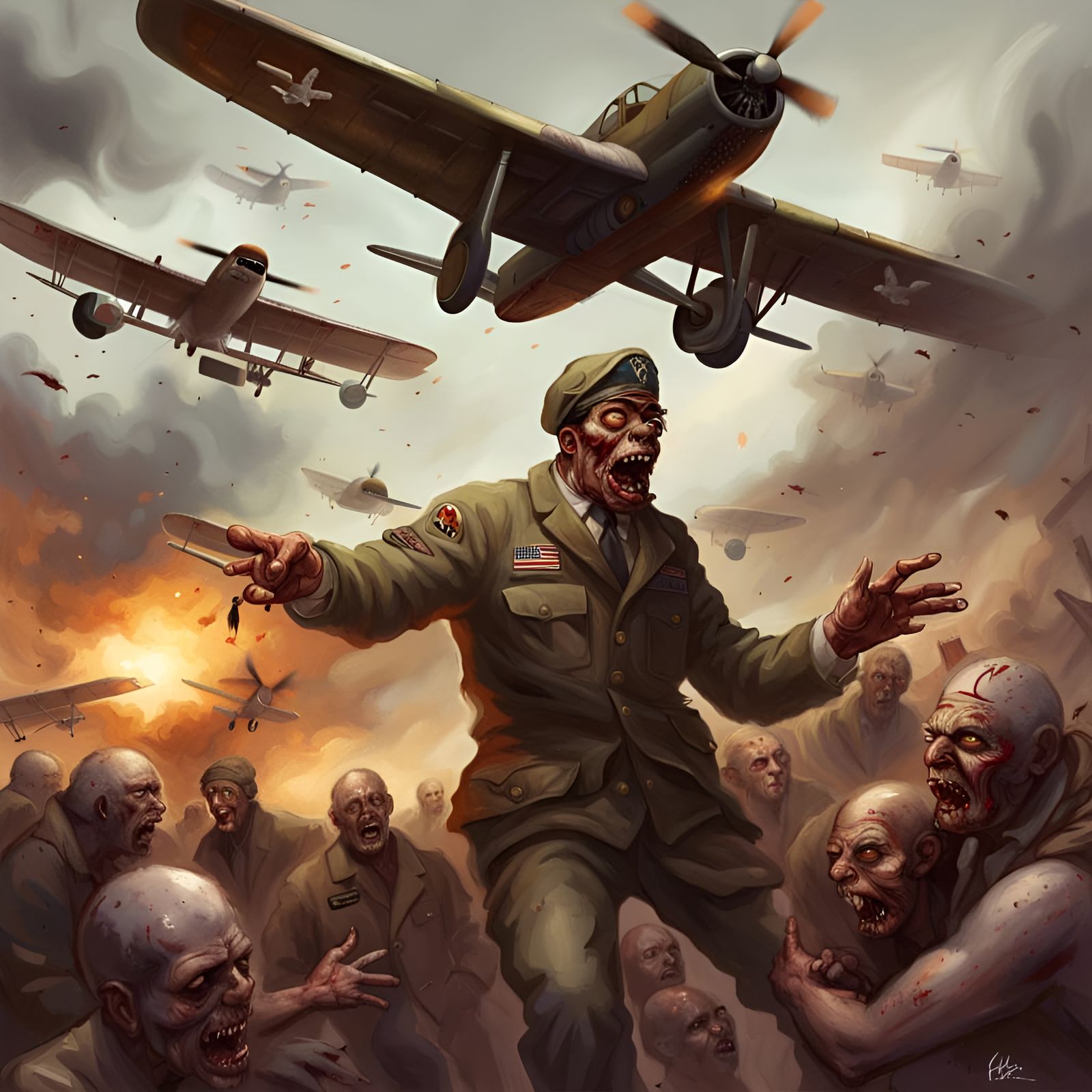 Zombie Pilot in WWII Plane Bombing Zombies