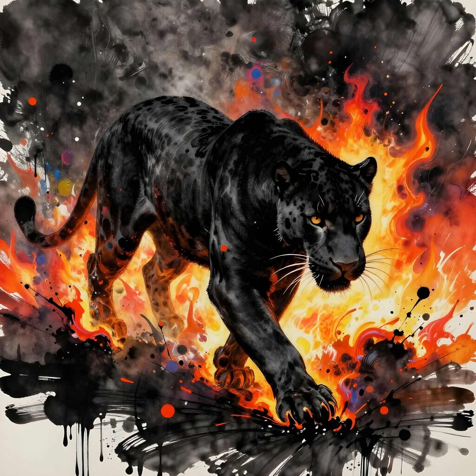 Exploding Panther in Radioactive Gas Ink Style