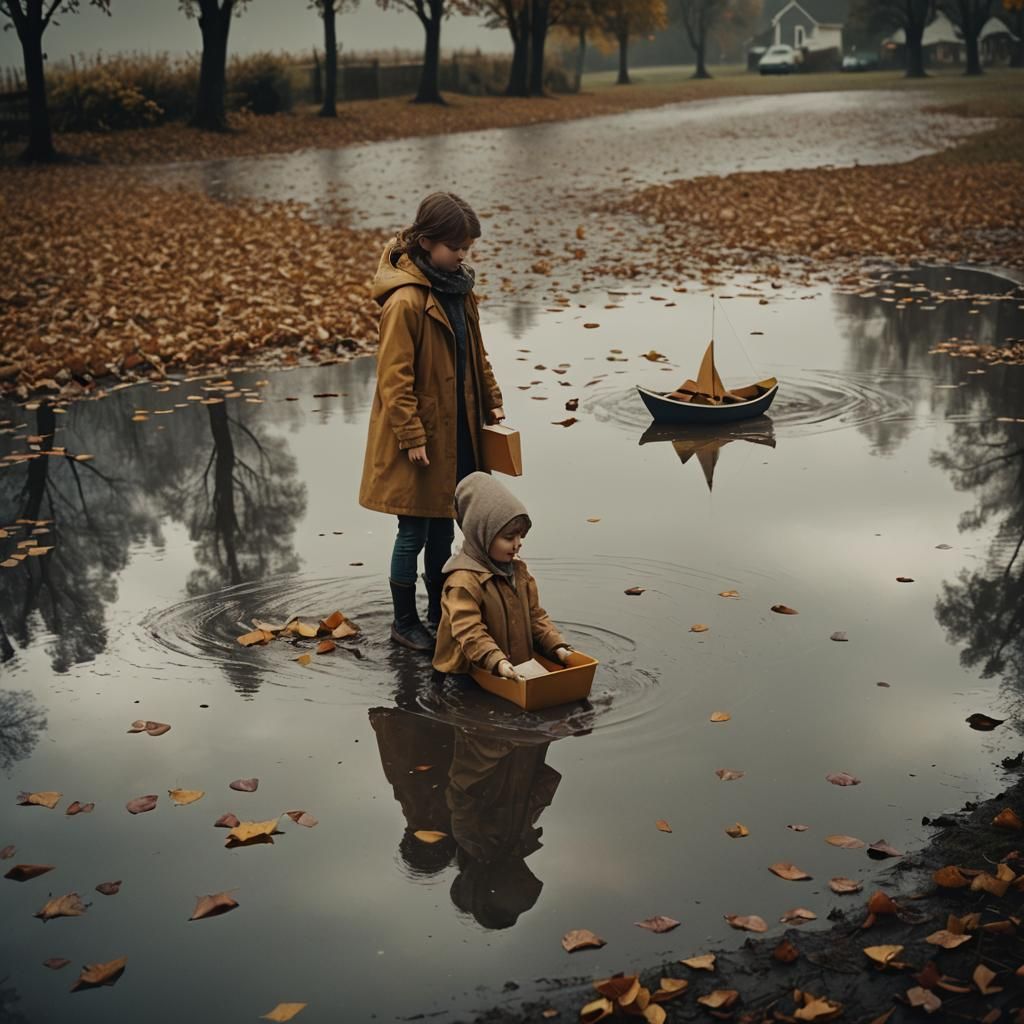 Children's Autumn Adventure: A Cinematic Film Still