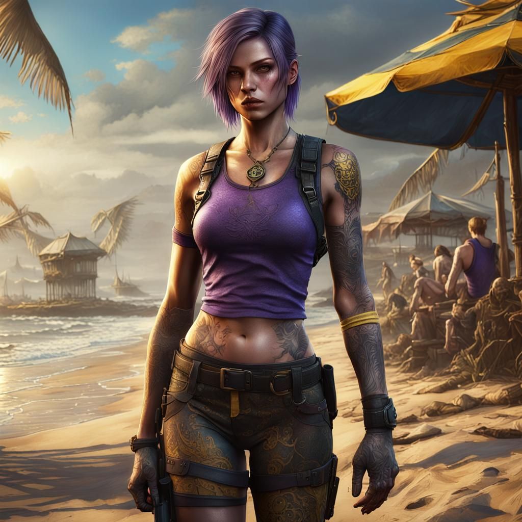 Resident Evil Girls in Beach Outfits with Tattoos