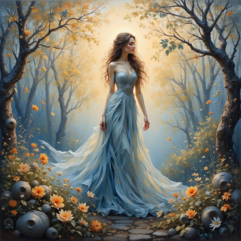 Ethereal Fantasy Woman Portrait in Impasto Oil Style