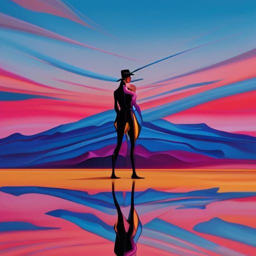 Surreal Pink Landscape in Salvador Dali Style