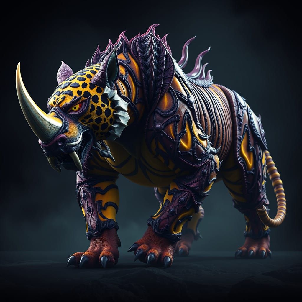 Cyberpunk Tiger Rhinoceros Hybrid Concept Art
