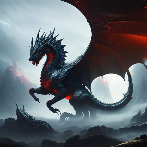 Mystical Dragon Embracing Bloodmoon: Digital Art