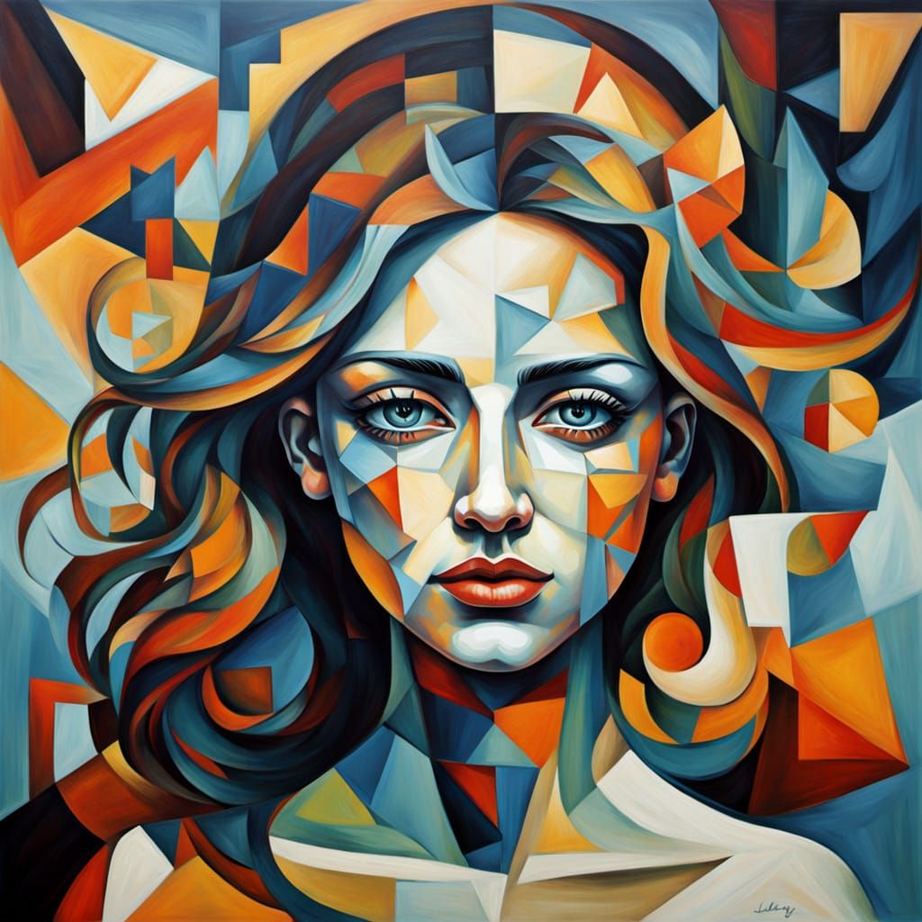 Cubist-inspired portrait of a woman