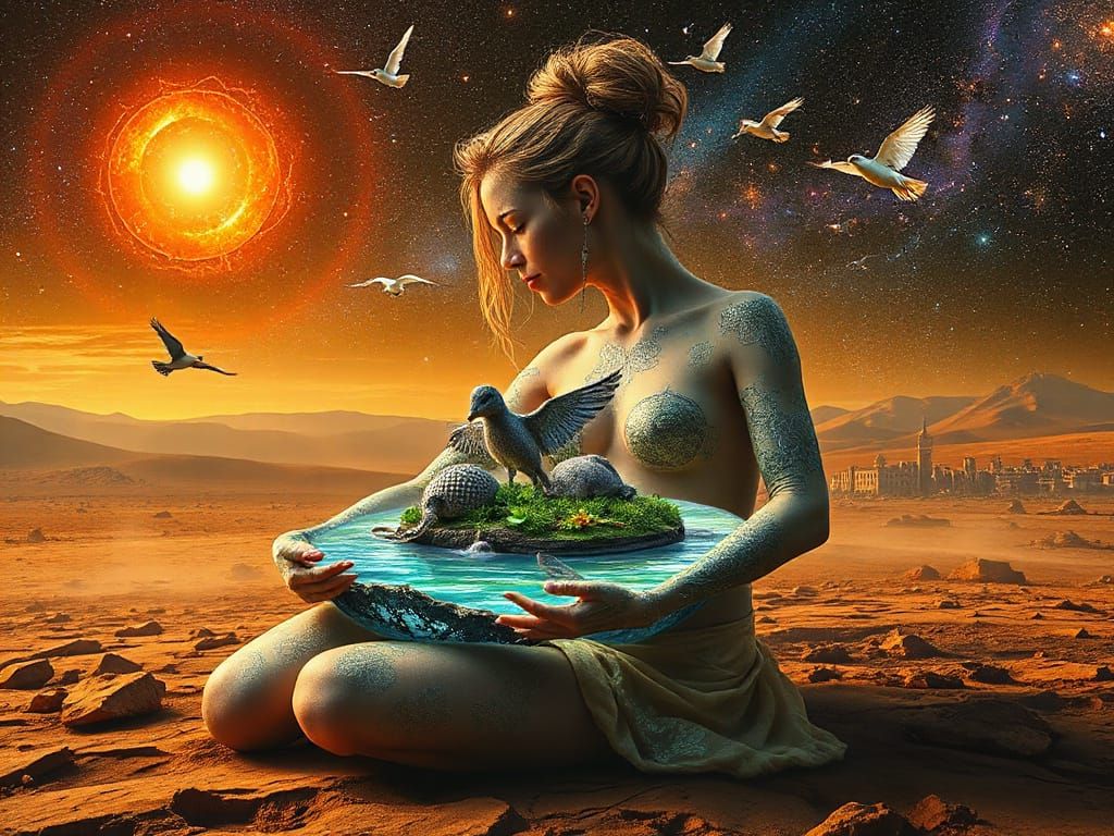 Woman's Inner Oasis Revealed in Barren Surreal Landscape