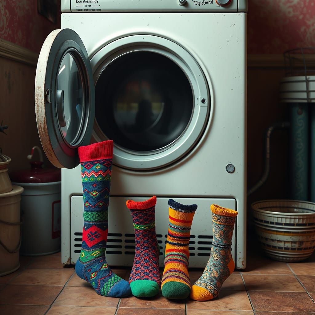 Whimsical Socks Chatting with Vintage Dryer
