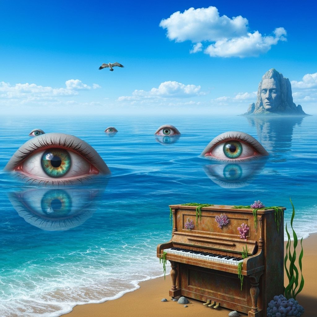 Dreamlike Ocean with Eyes, in Surrealist Style