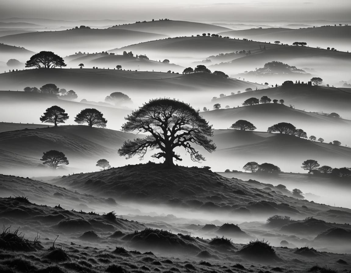 Misty Moor Landscape with Intricate Details