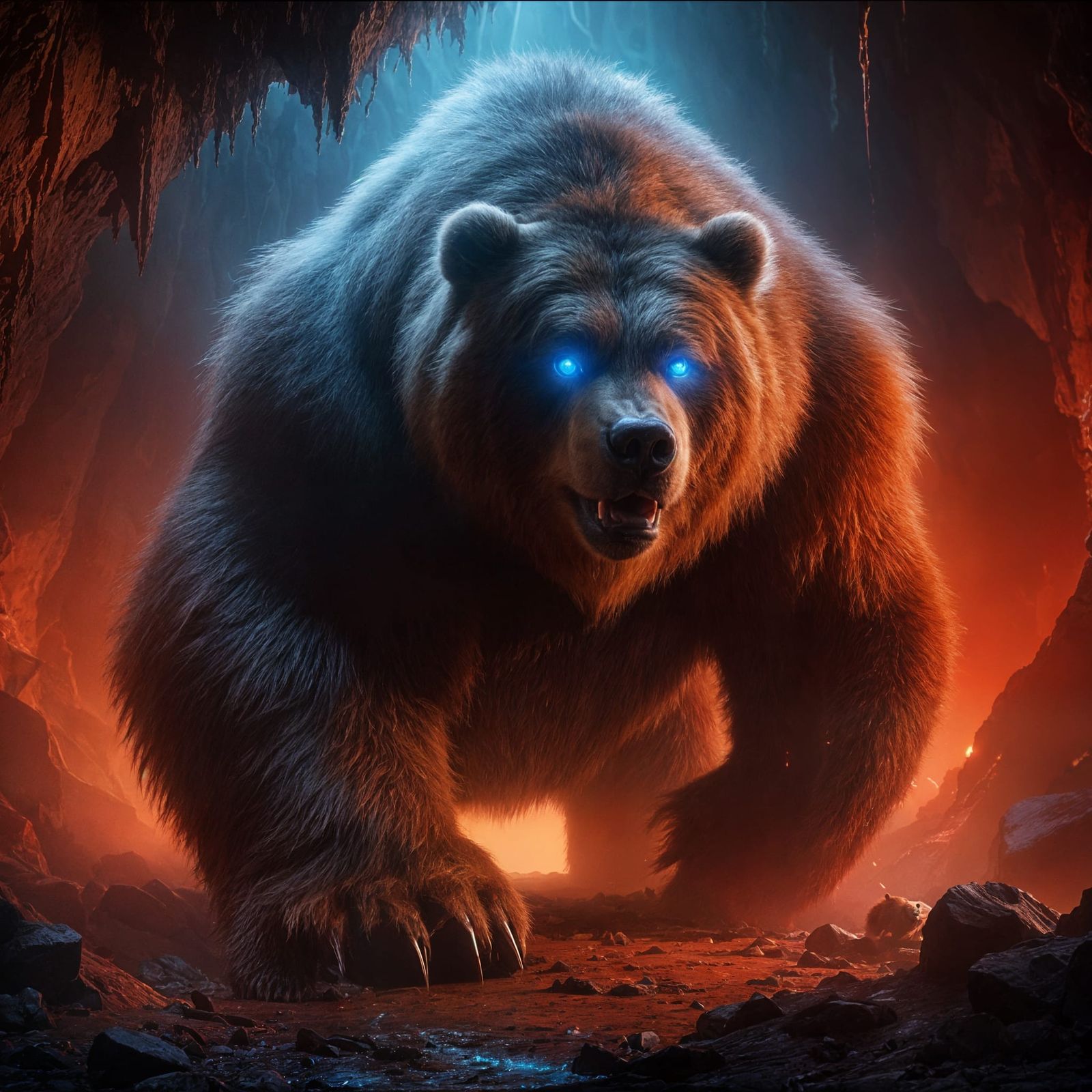 Raging Kodiak Bear in Dark Red Caverns