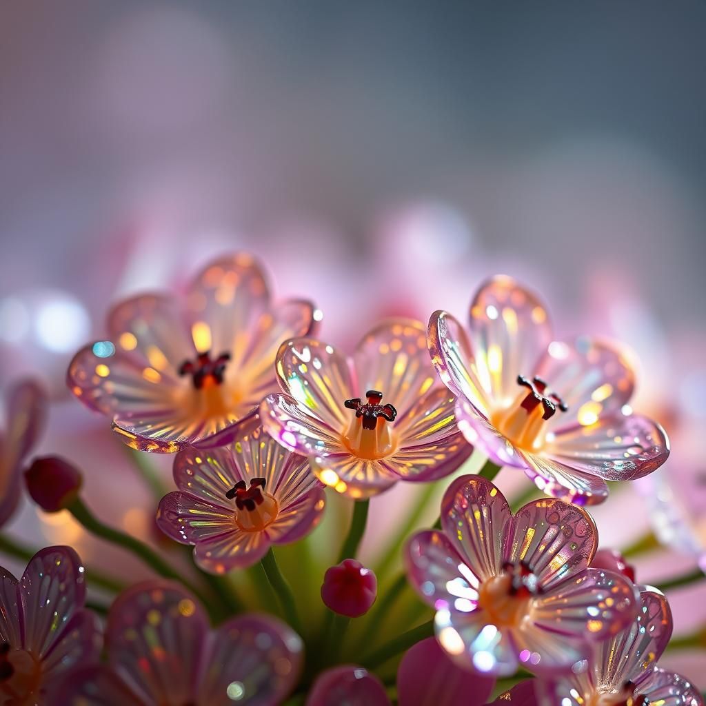 Microscopic Glass World with Dazzling Flowers