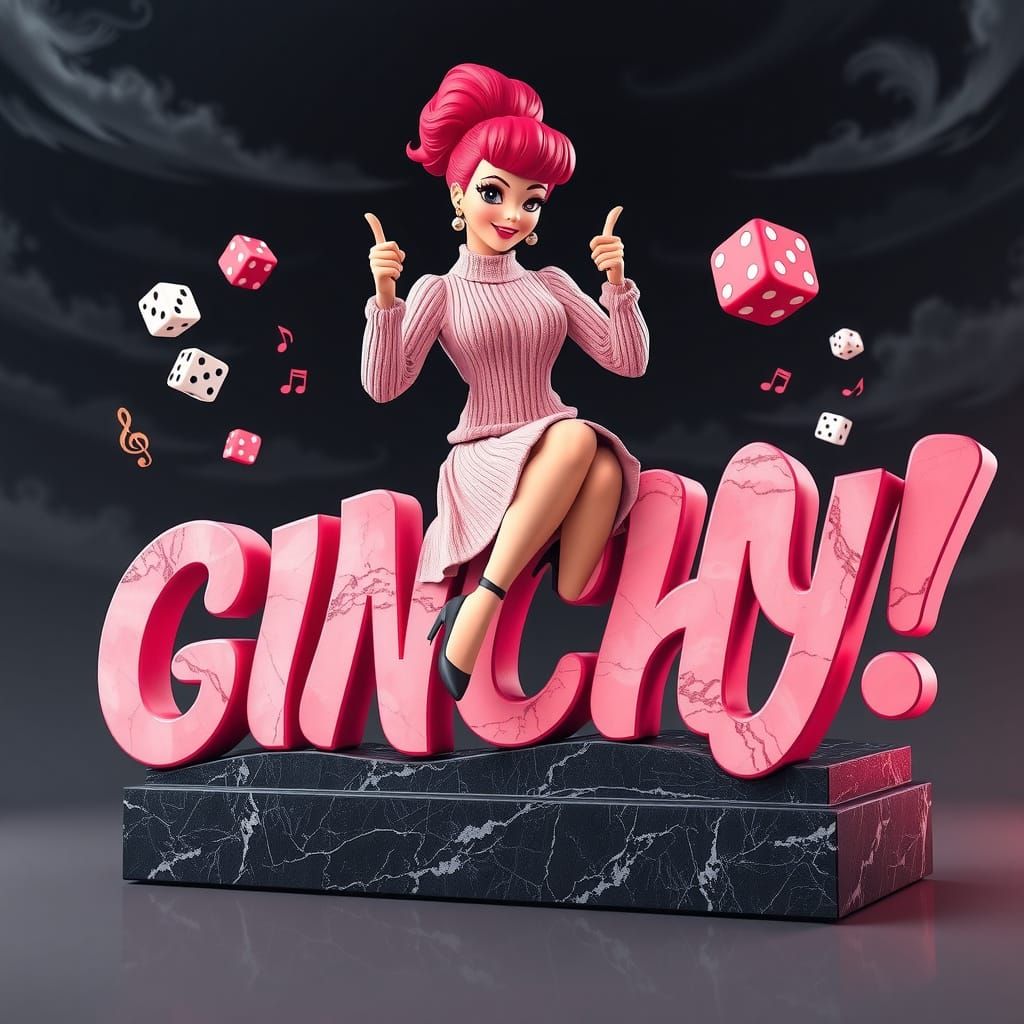 A 1950s FEMALE, PASTEL PAINT CASHMERE SWEATER, POODLE SKIRT, BEEHIVE HAIRDO, bold, black outlines, (sitting on top of th...