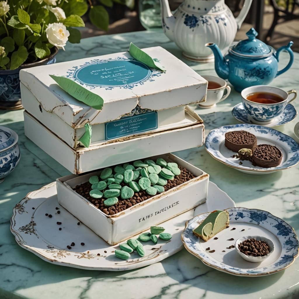 Belgian Mint Cake Overflowing in an English Teahouse