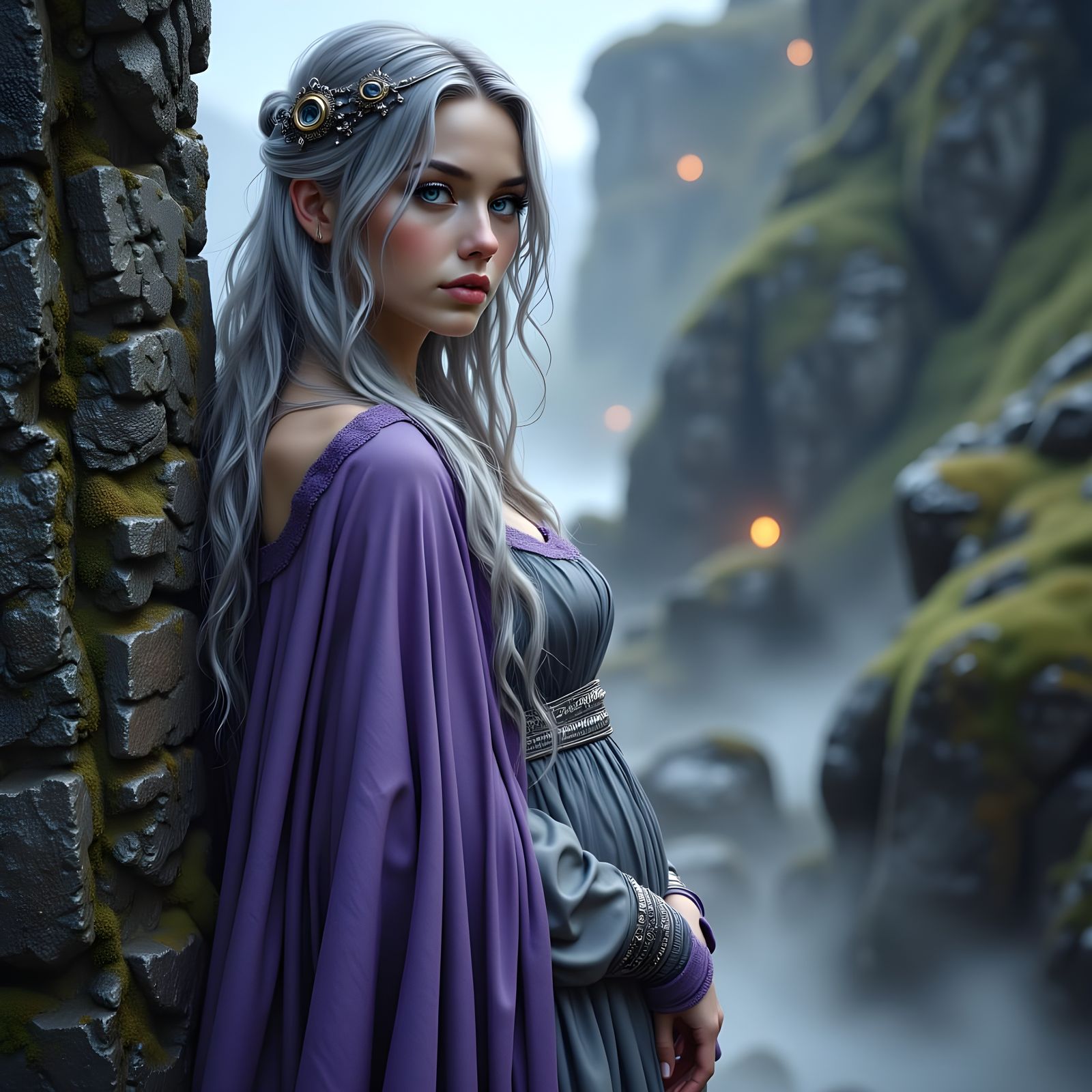 Ethereal Norse Goddess in Pre-dawn Mist