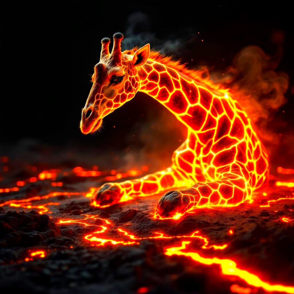 Hyper-Real CGI Giraffe Illuminated by Ethereal Light Against...