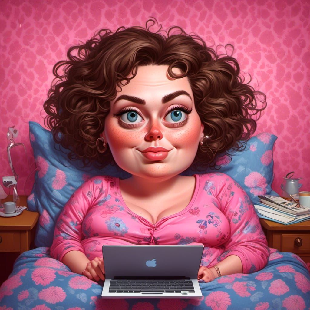 Exaggerated Caricature of Exhausted Woman in Bed