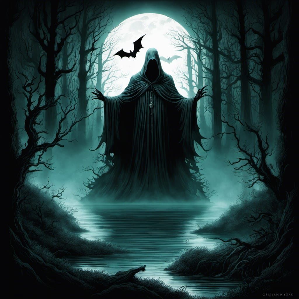 Eerie Ghost in Haunted Forest: Dark Fantasy Illustration