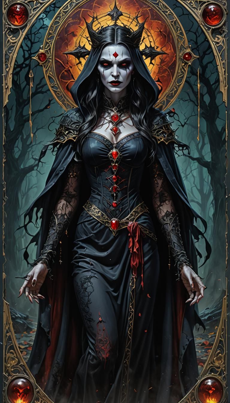 Vampire High Priestess Tarot Card in Hyperrealism