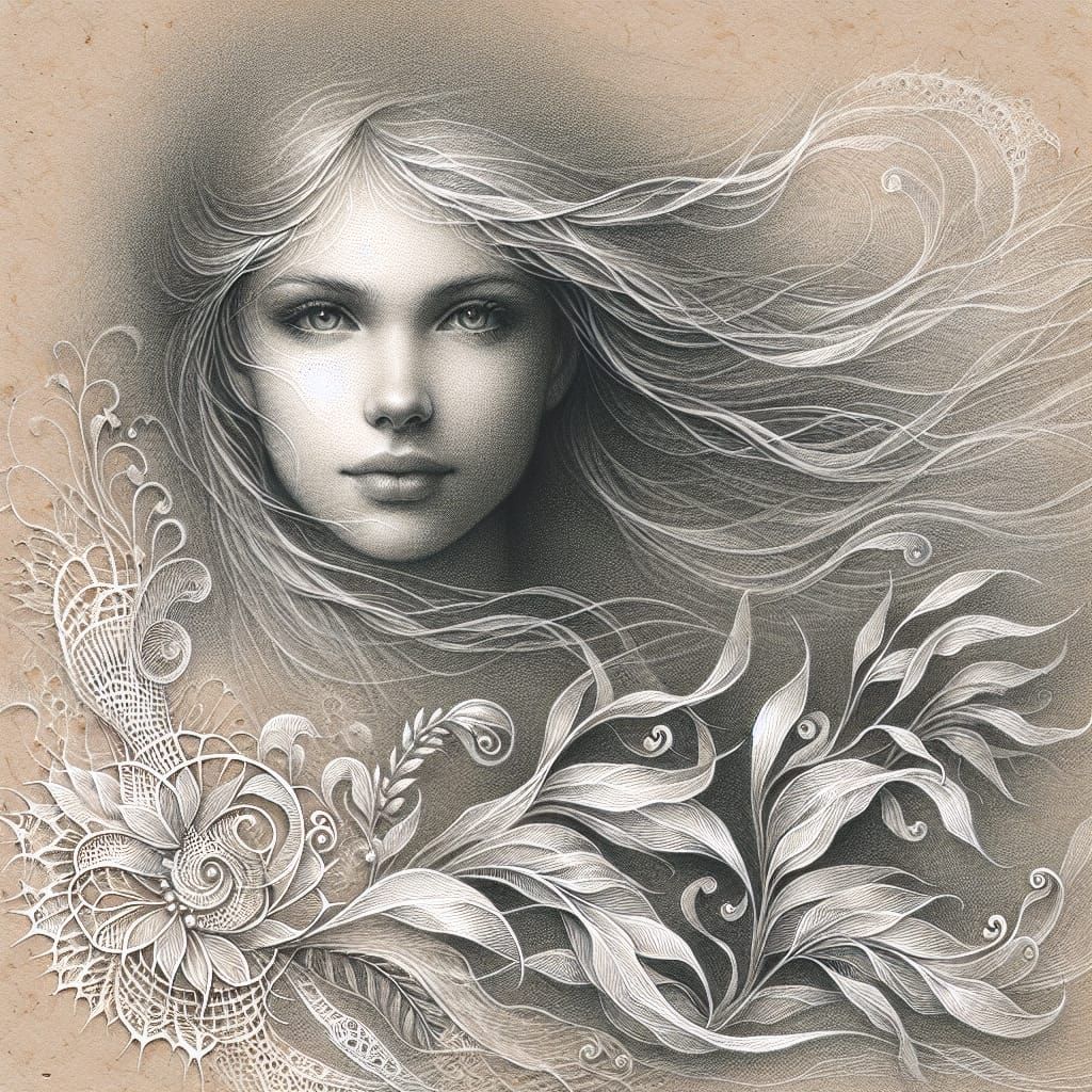 Ethereal Woman's Portrait in Silver Point Style