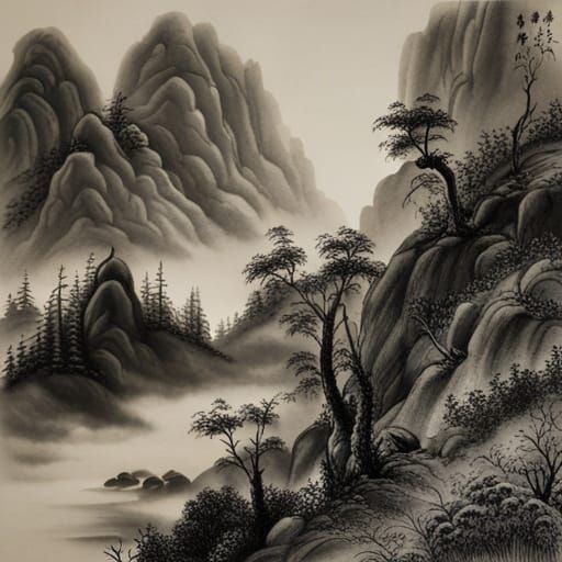 Ancient Artist Contemplates Nature in Chinese Charcoal Drawi...