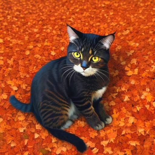 Autumn Leaves Form a Cat Sculpture