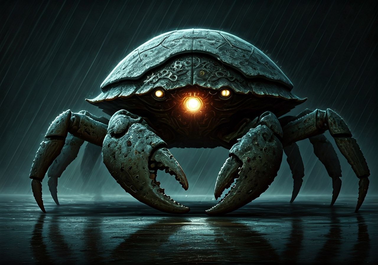 Biomechanical Crab in Urban Wasteland, Clockwork & Concrete