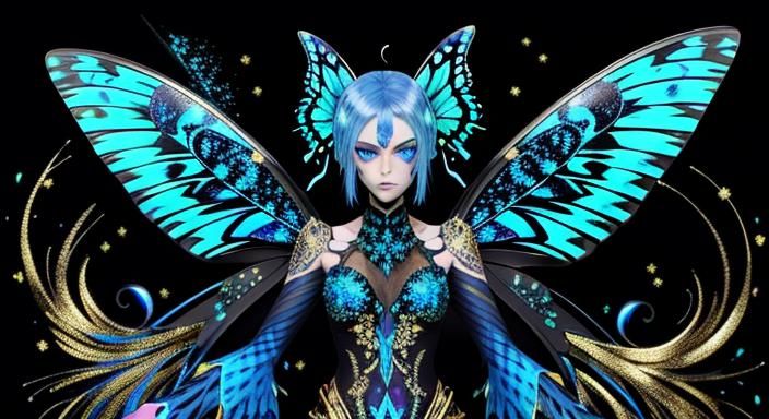 Butterfly Fairy with Gold Filigree and Neon Eyes
